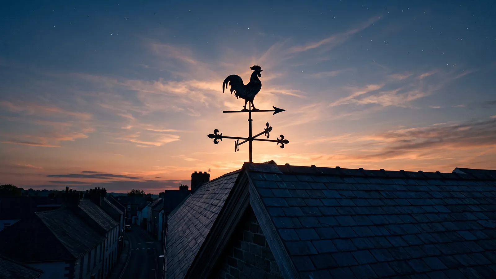 Point le plus haut d’une trajectoire lumineuse au-dessus d’un paysage sombre