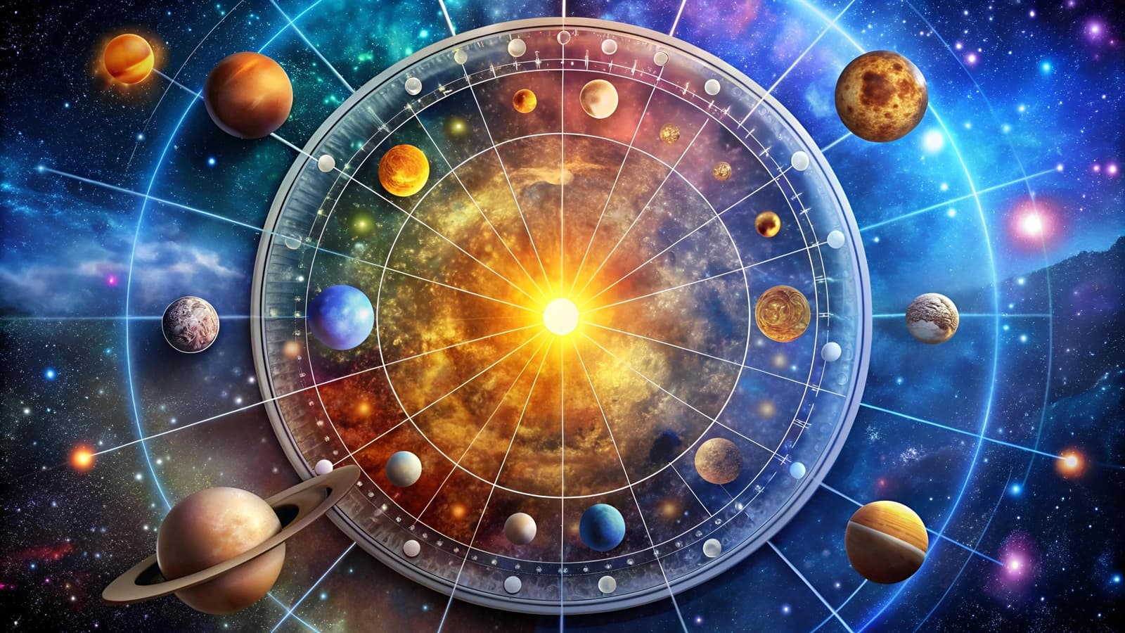 Roue astrologique affichant les 36 décans et leurs maîtres planétaires