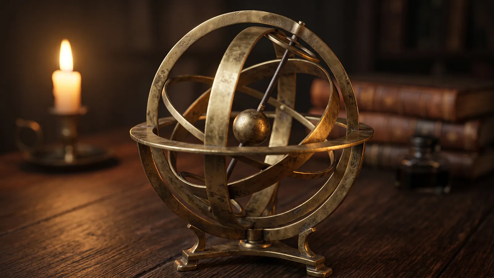 Sphère armillaire de laiton dont deux cercles se sont alignés dans le même plan